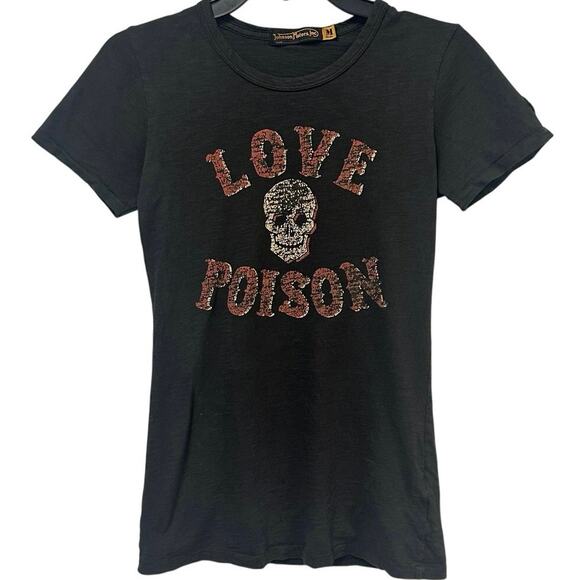 Johnson Motors Vintage Y2K Brown Single-Stitch Love Poison Skull Slub T-Shirt - Picture 1 of 8